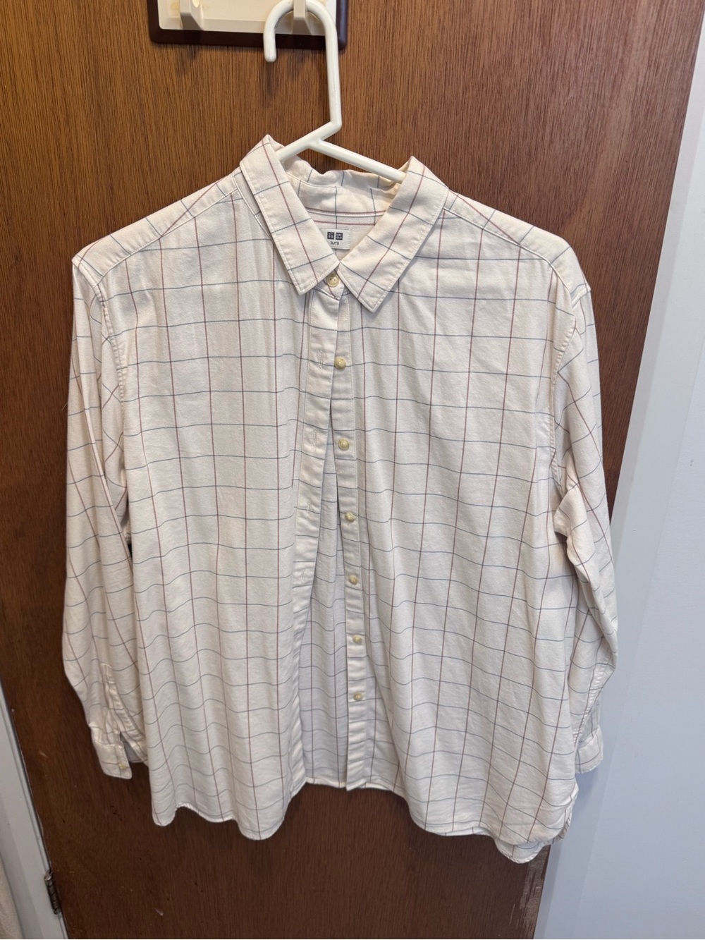 UNIQLO women White Windowpane Button-Down Shirt
